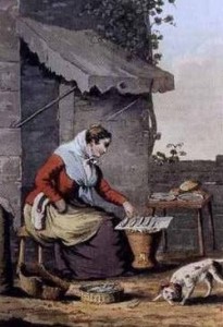 Woman who roasts and sells sardines (L'Évéque, Portuguese Costumes, London,1814)